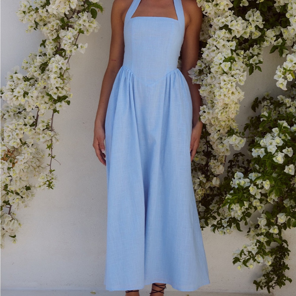 Runaway the Label Blue Halter Maxi Dress
